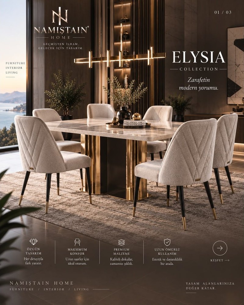 Namiştain Home Elysia yemek masası takımı